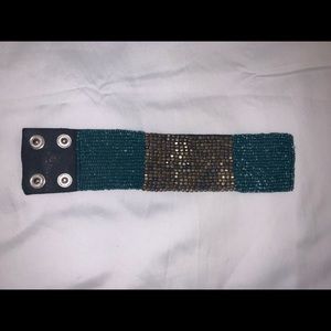 Teal and Gold Beaded Bracelet